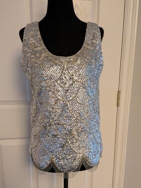 Silver Sequin Scoop Neck Tank Top - Women's Evening Camisole